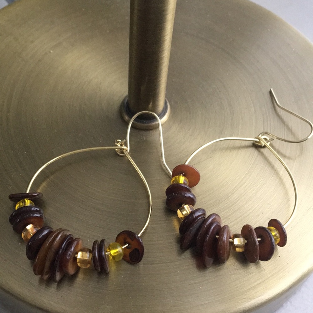HANDMADE brown, yellow earrings!